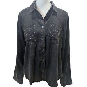 Indigo Thread Co Studded Denim Shirt S Black Vintage Wash Grunge